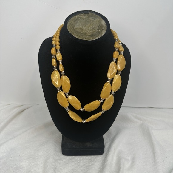 Cato 1946 Stone Style Beaded Multistrand Necklace Chunky Layered Mustard Yellow - Picture 2 of 10